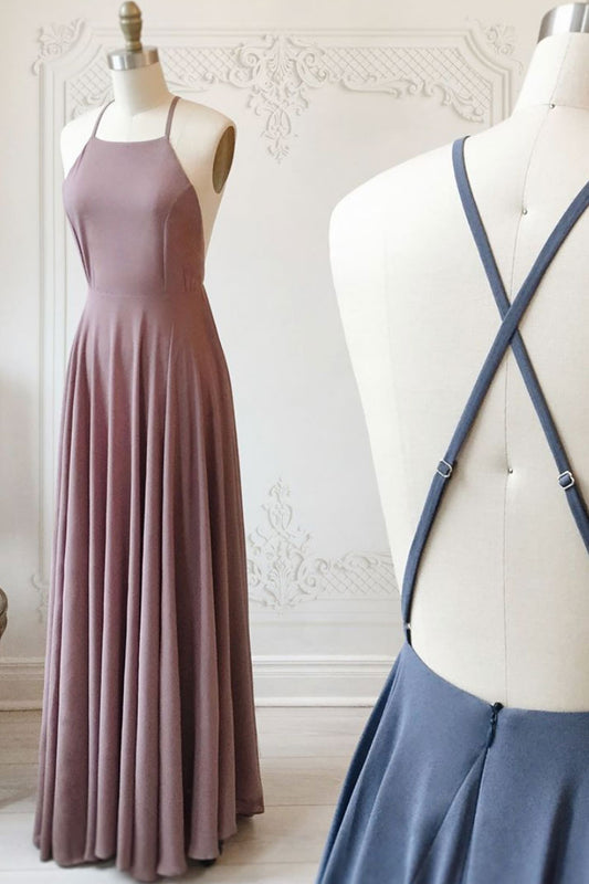 Simple chiffon backless long prom dress, evening dress