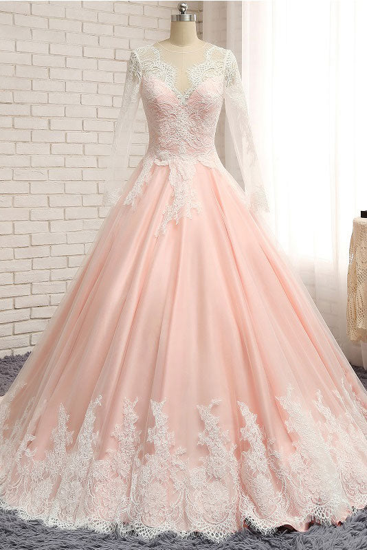 pink tulle lace long prom dress, pink tulle lace evening dress