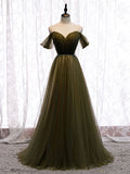 Simple green tulle long prom dress green tulle evening dress