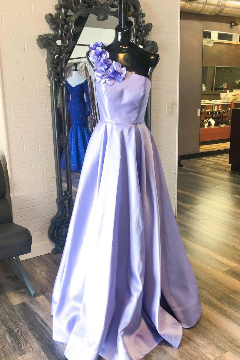 Purple satin long prom dress purple evening dress