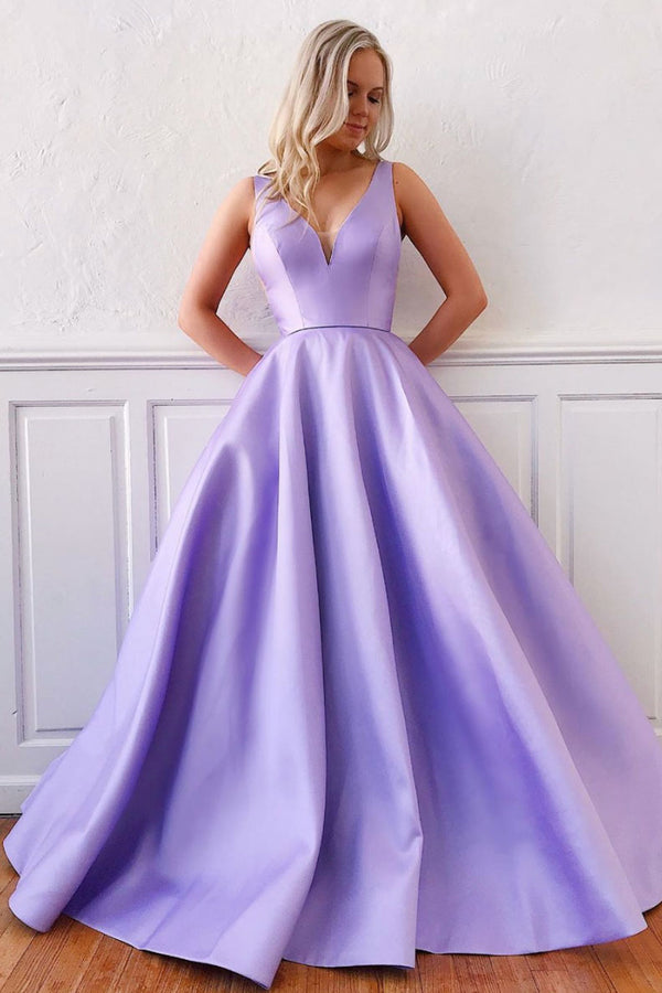 Simple purple satin long prom dress purple formal dress