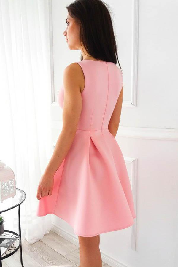 Simple pink satin short prom dress pink homecoming dress