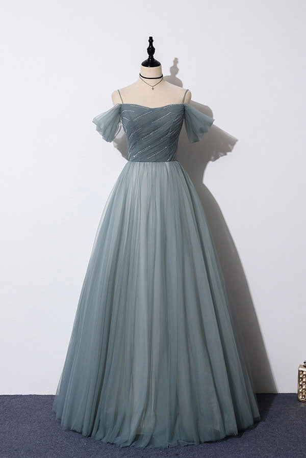 Gray blue sweetheart tulle formal dress blue evening dress – dresstby