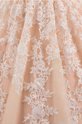 pink tulle lace long prom dress, pink tulle lace evening dress