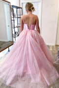 Pink two pieces satin long prom dress pink evening dress