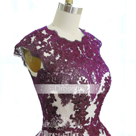 Burgundy lace tulle long prom dress, burgundy bridesmaid dress – dresstby