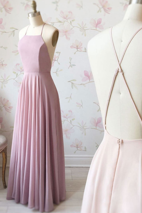 Simple chiffon pink long prom dress , pink evening dress