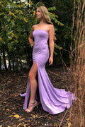 Simple purple satin long prom dress purple formal dress