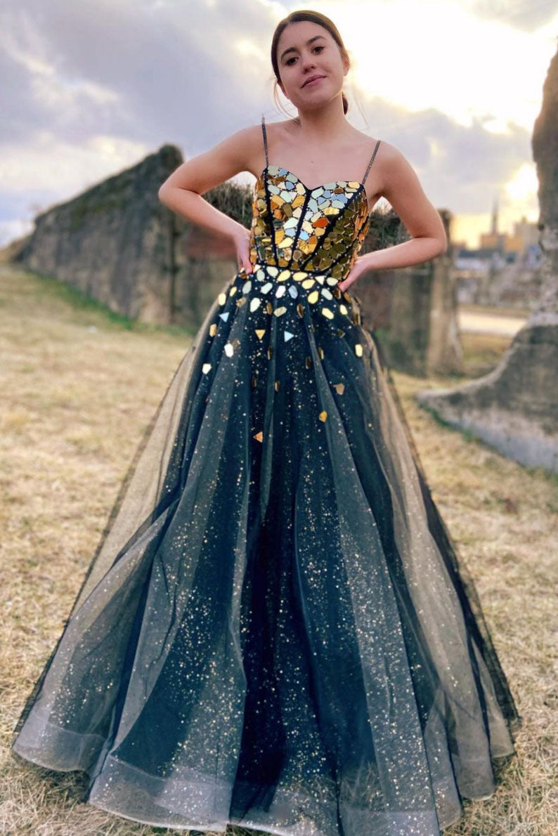 Unique sweetheart neck tulle long prom dress tulle formal dress