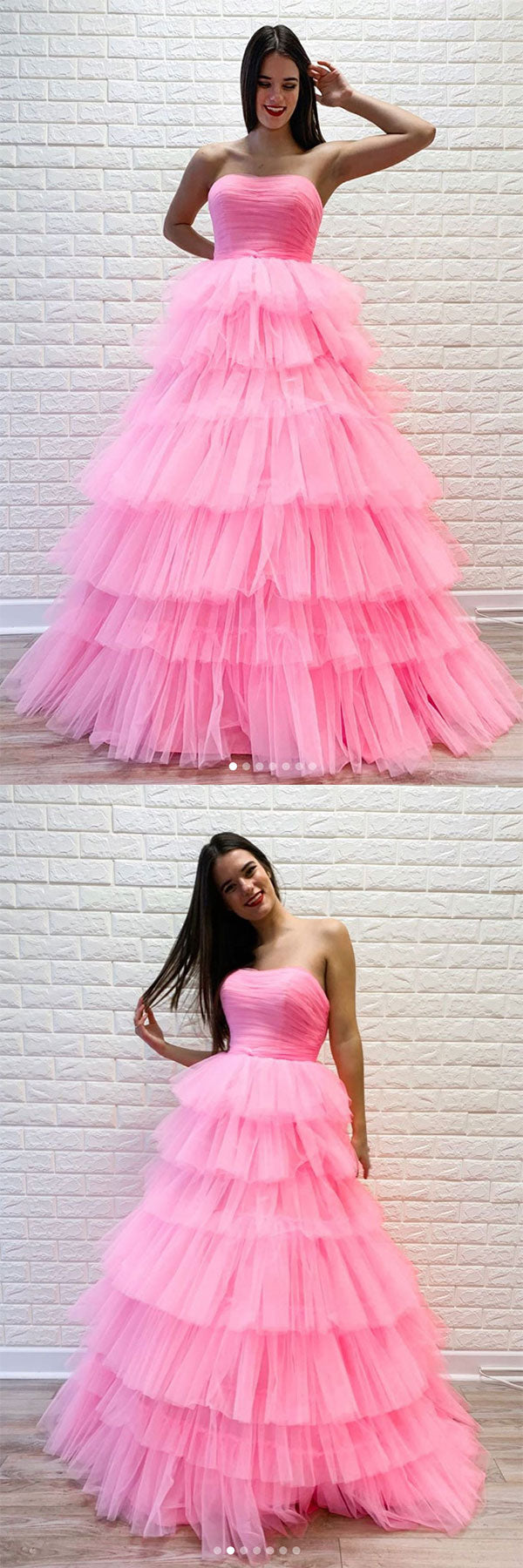 Pink sweetheart tulle long prom dress pink tulle formal dress