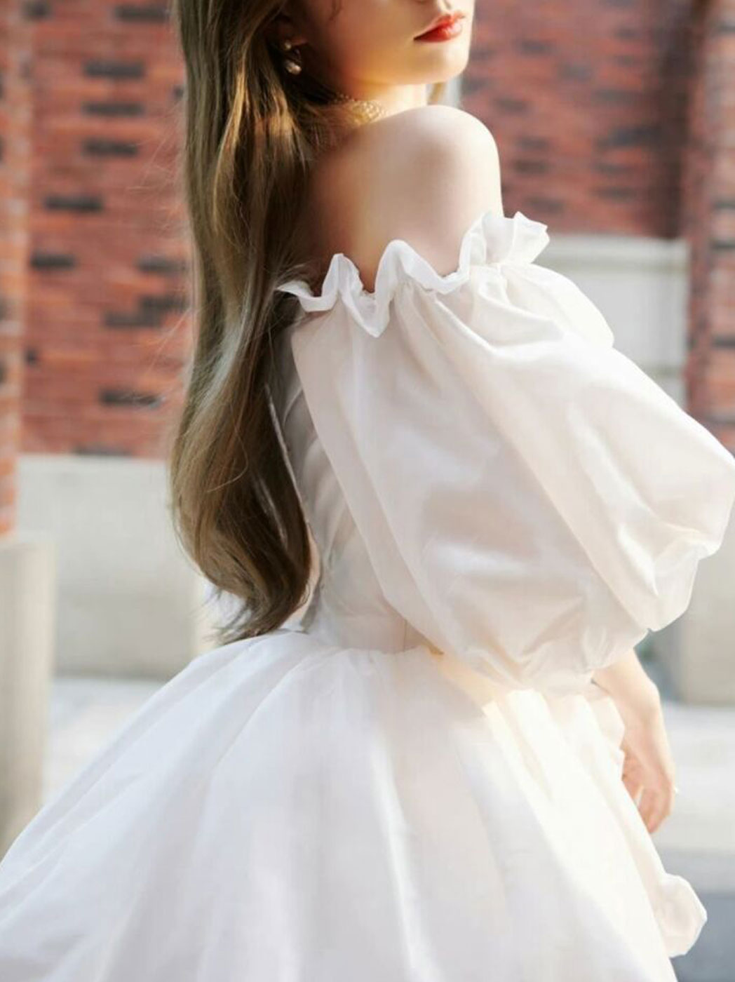 Cute white long sleeve taffeta short prom dress white evening dress