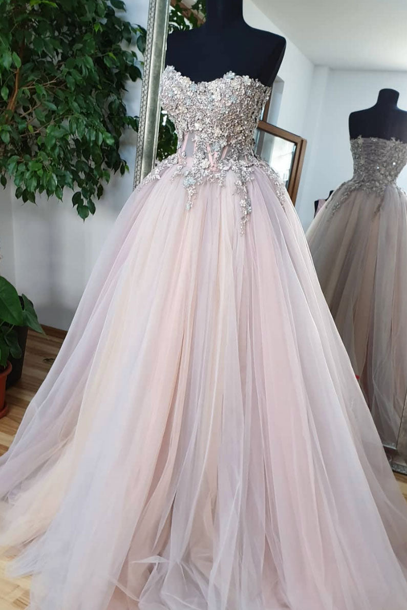 unique sweetheart tulle lace long prom dress, tulle lace evening dress