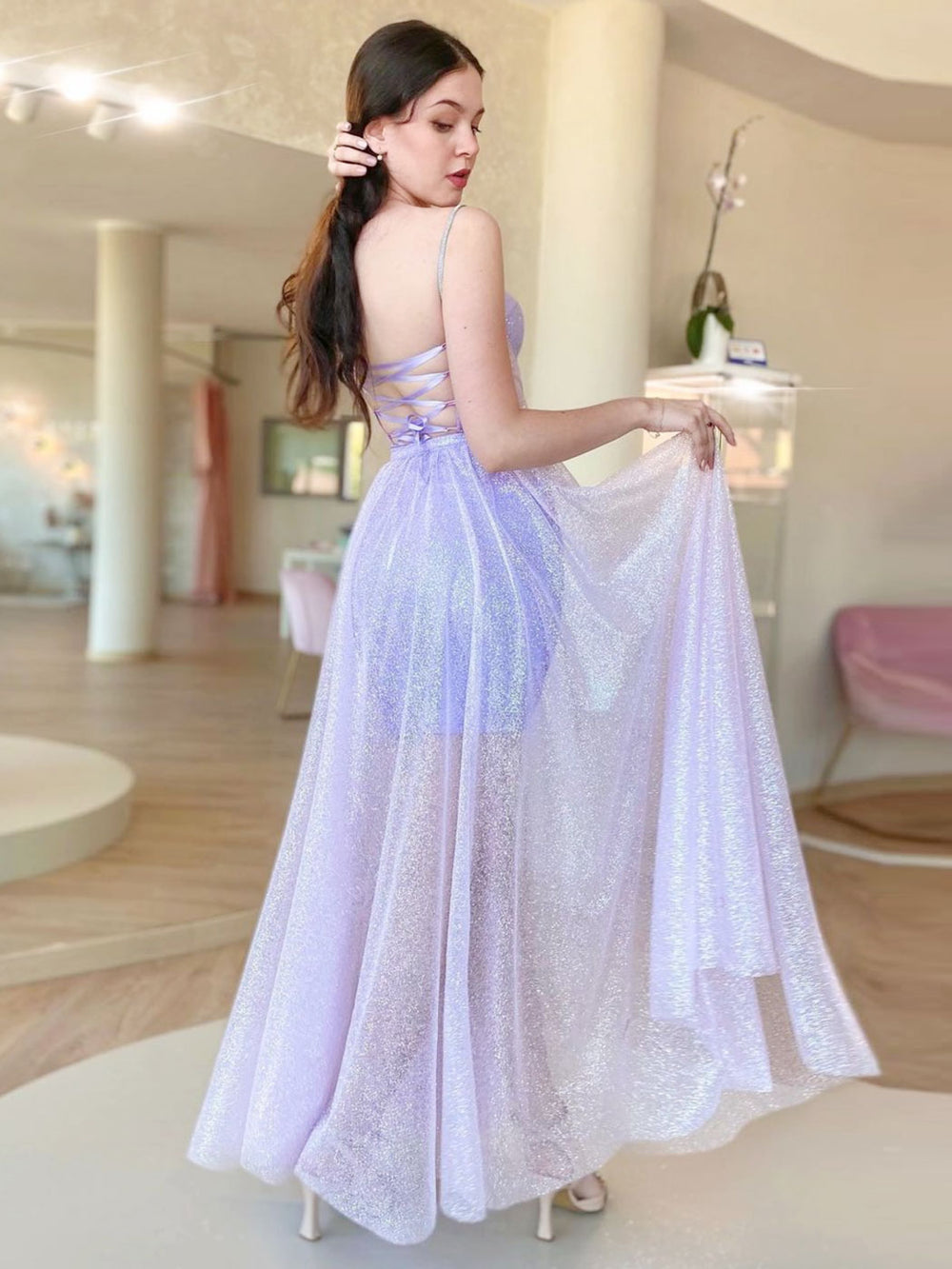 A-Line Sweetheart Neck Tulle Purple Long Prom Dress, Purple Evening Dress