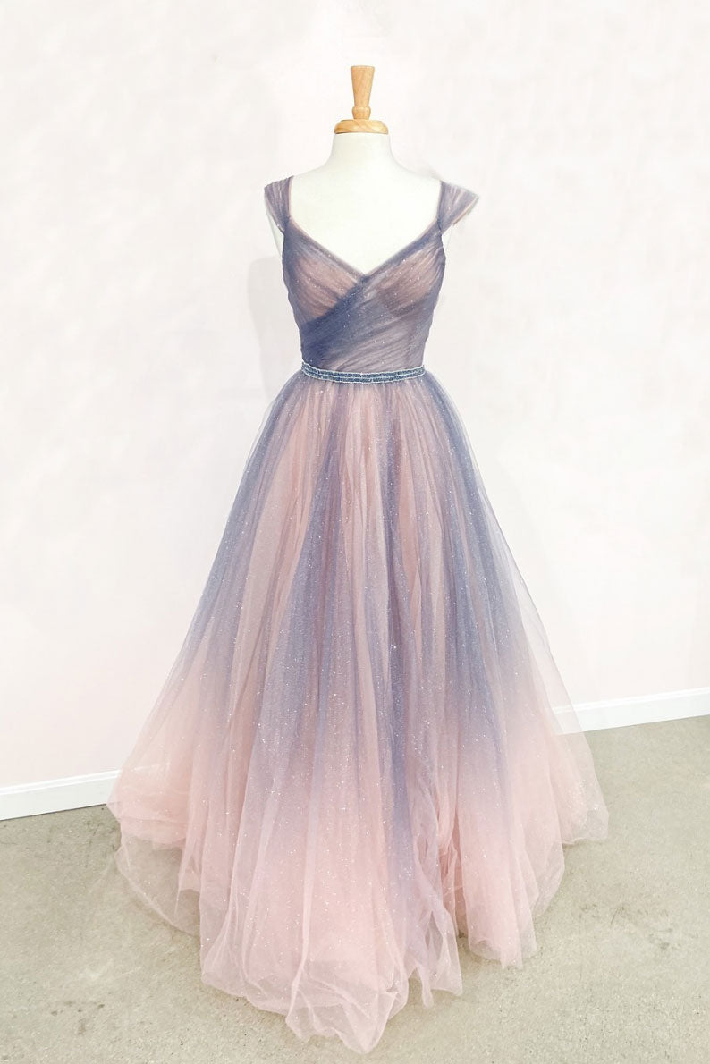 champagne tulle long prom dress tulle long evening dress
