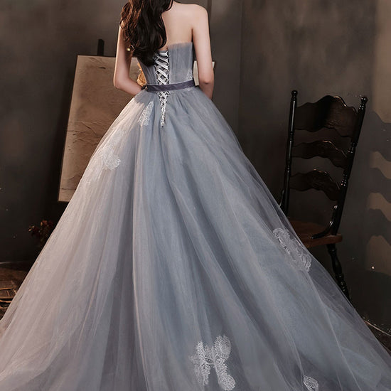 gray lace dress Gray tulle lace long prom dress gray tulle formal dress – dresstby