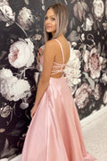 Simple pink satin long prom dress pink satin formal dress
