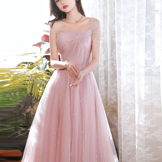 Pink A-Line Tea Length Prom Dress, Pink Tulle Formal Evening Dress –  dresstby
