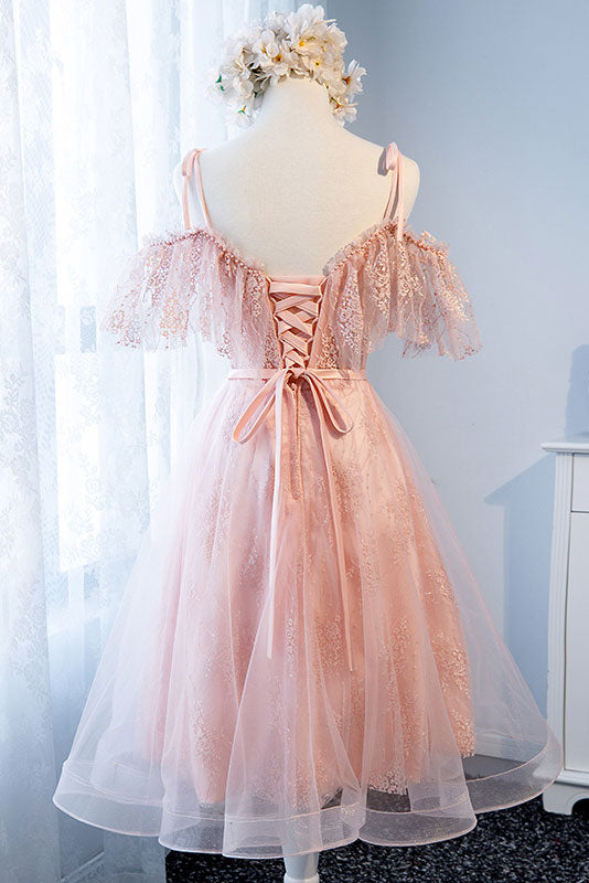 Pink tulle lace short prom dress, pink tulle lace homecoming dress dresstby Pink tulle lace short prom dress, pink tulle lace homecoming dress dresstby