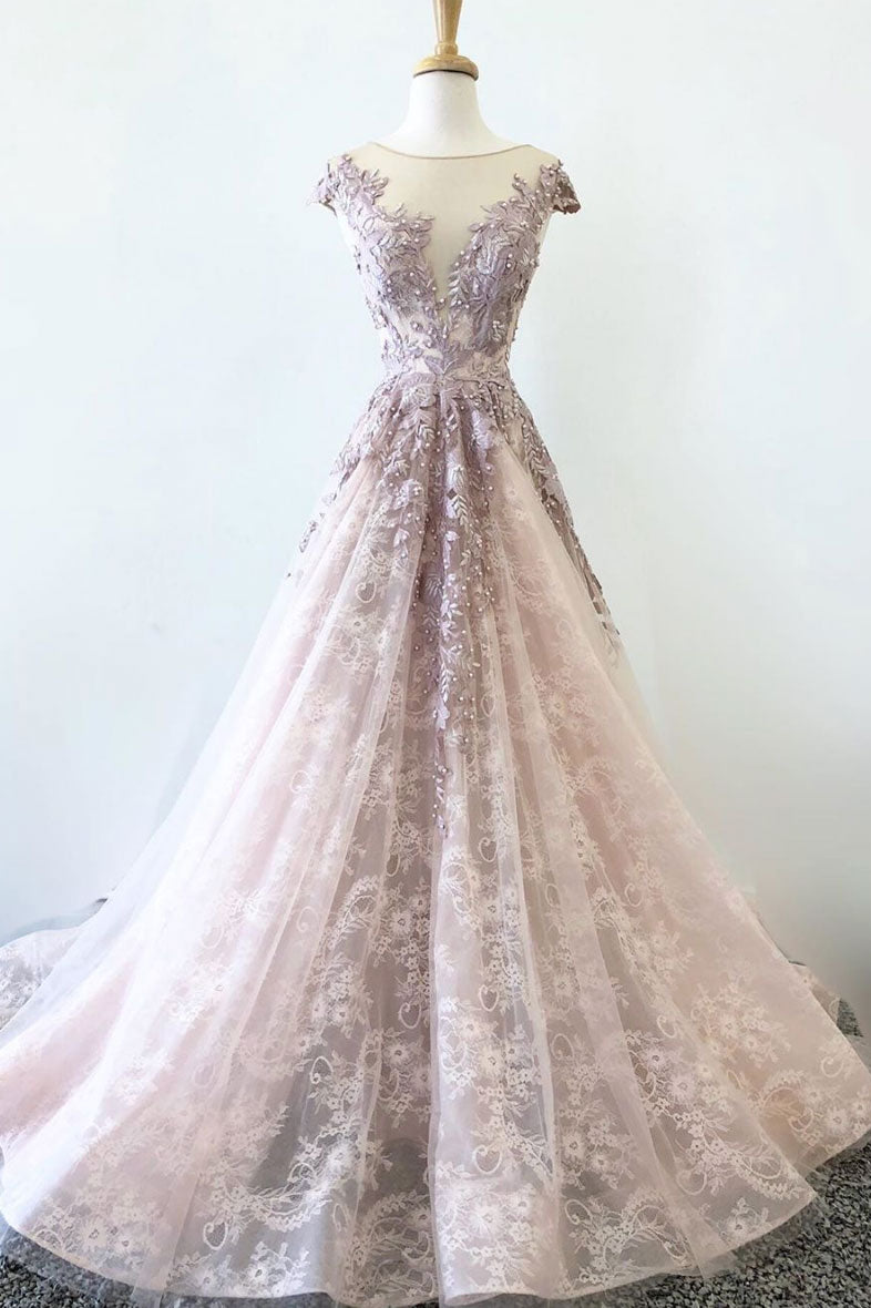 Unique tulle lace long prom dress, tulle lace formal dress