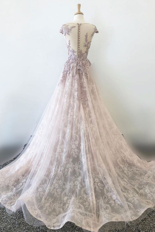 Unique tulle lace long prom dress, tulle lace formal dress