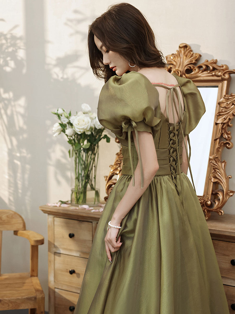 Green tulle long prom dress, green tulle long evening dress