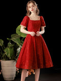 Burgundy lace short prom dress, burgundy lace homecoming dress