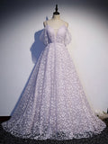 Purple tulle A line long prom dress, purple tulle formal dress