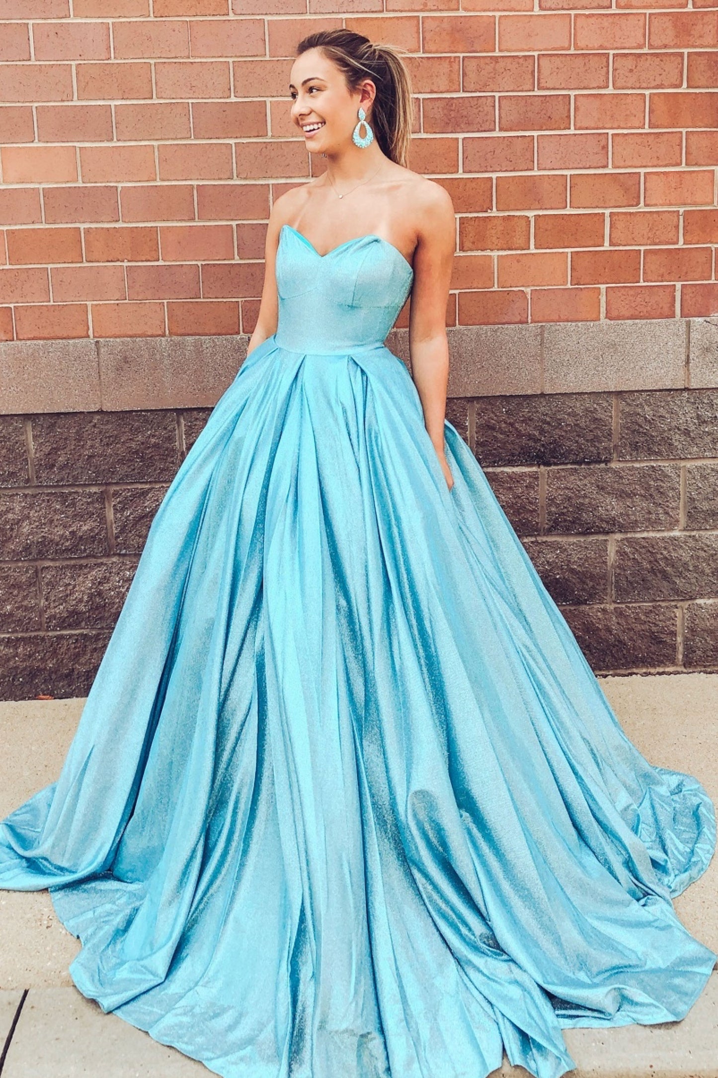Blue sweetheart long prom dress blue long evening dress