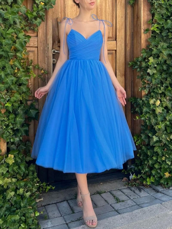 Blue v neck tulle short prom dress, blue homecoming dress