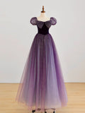 A-Line Purple Tulle Long Prom Dress, Purple Formal Evening Dress