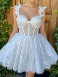 Mini/Short White Prom Dresses, White Lace Homecoming Dresses