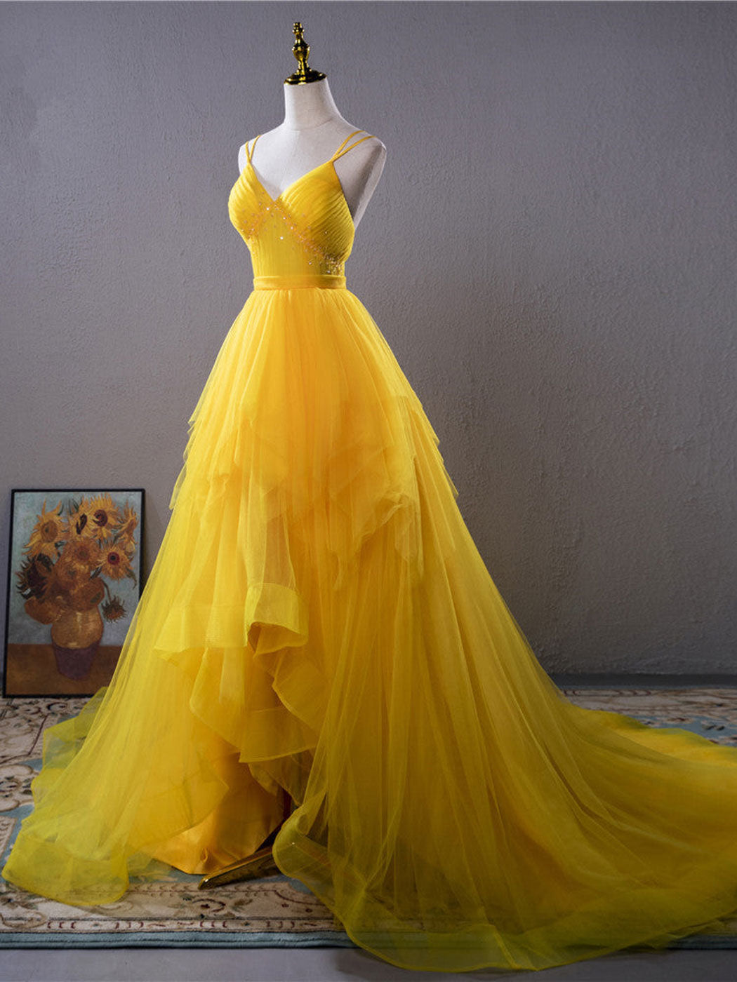 Yellow V Neck High Low Prom Dress Yellow Evening Dress Dresstby yellow-v-neck-high-low-prom-dress-yellow-evening-dress-dresstby