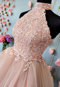 Pink tulle lace short prom dress lace homecoming dress