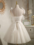 White sweetheart neck tulle lace short prom dress, white tulle homecoming dress