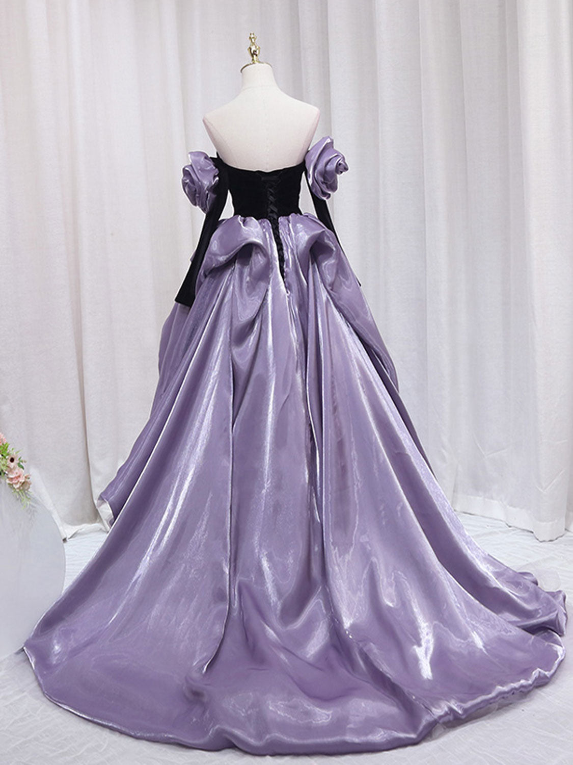 Simple Purple/Black A-Line Long Prom Dresses, Purple/Black Formal Even
