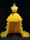 Yellow Tulle Prom Dresses, Yellow Formal Graduation Dresses