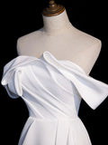 White off shoulder satin long prom dress white long formal dress