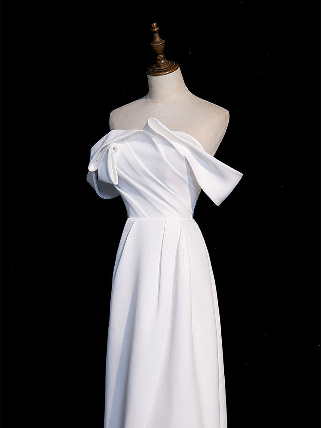 White off shoulder satin long prom dress white long formal dress