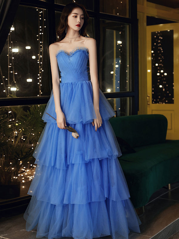 Blue Sweetheart Neck Long Prom Dress, Formal Blue Graduation Dress, Sweet 16 Dress