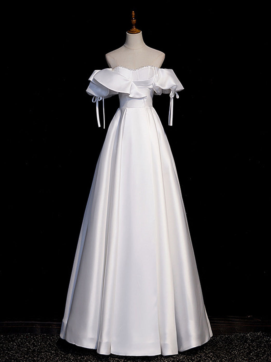 White A-Line Satin Long Prom Dresses, White Evening Dresses – dresstby