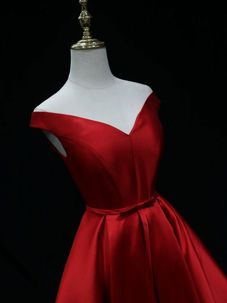 Simple A line satin red ling prom dress, red bridesmaid dress