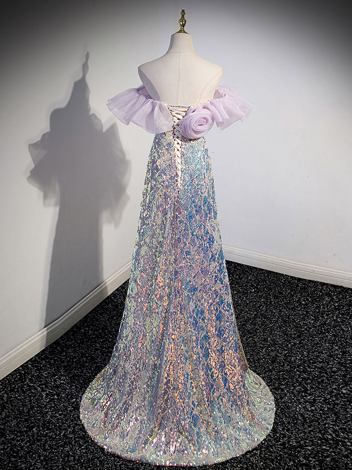 Unique Off Shoulder Sequin Long Prom Dress, Sequin Evening Dress