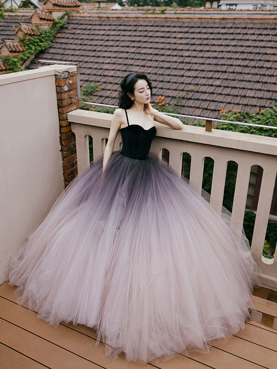 Unique sweetheart neck tulle long prom dress, formal evening dress