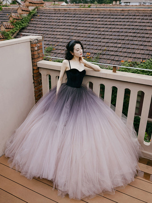 Unique sweetheart neck tulle long prom dress, formal evening dress