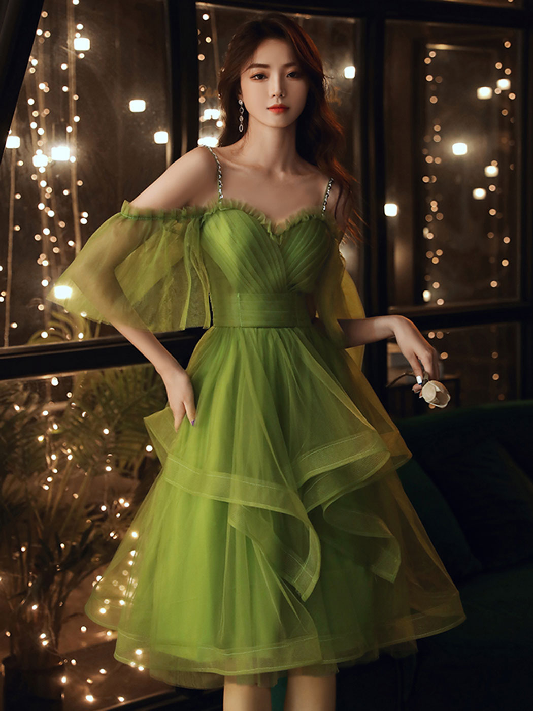 Green off shoulder tulle short prom dress green homecoming dress dresstby Green off shoulder tulle short prom dress green homecoming dress dresstby