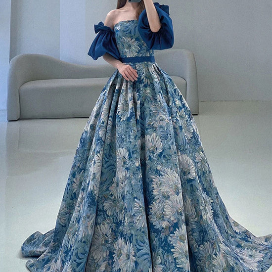 long dress and gown Unique A line satin prom dress, blue evening – dresstby Color:Pink/Gold JDY - High Neck date-vdaysale flowing movement and a