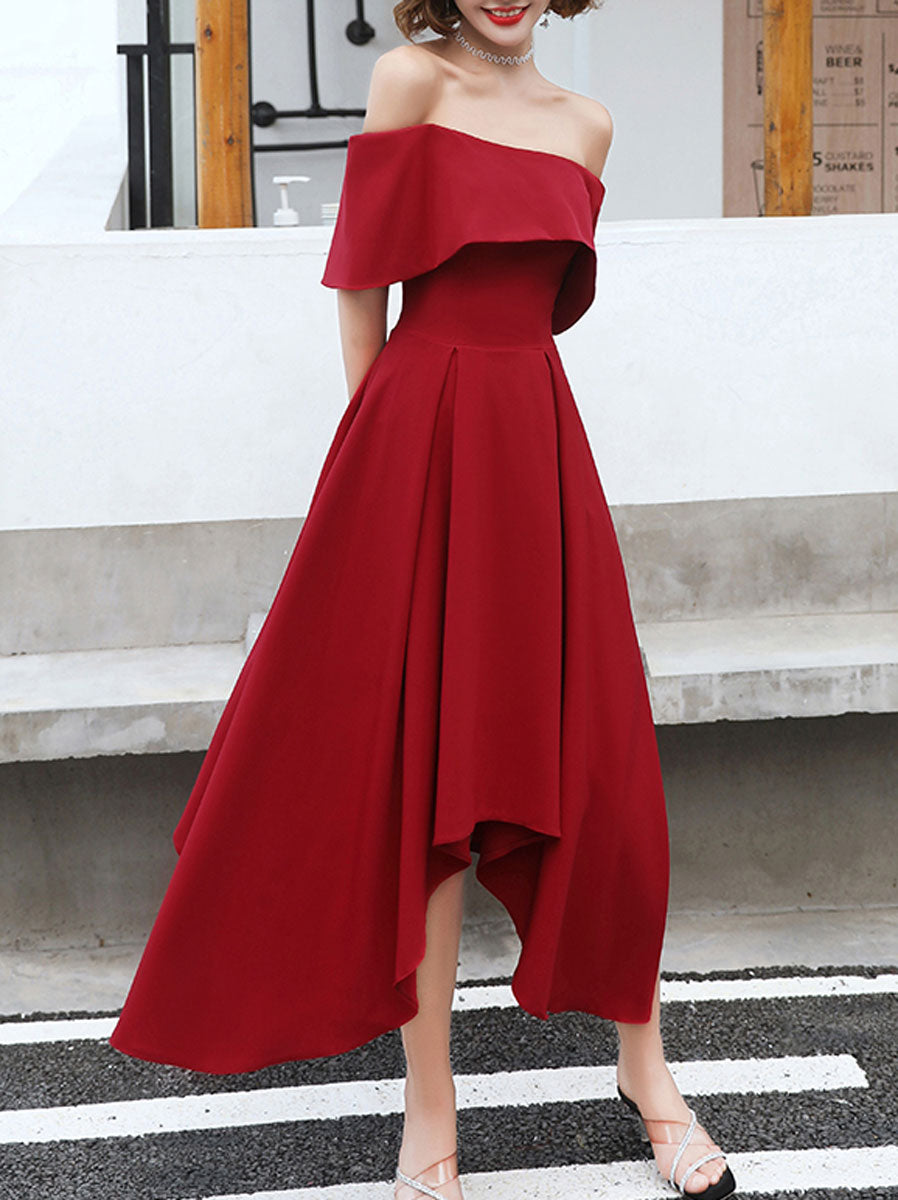 Simple burgundy prom dress, burgundy evening dress