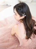 Pink A line tulle long prom dress, pink tulle formal dress