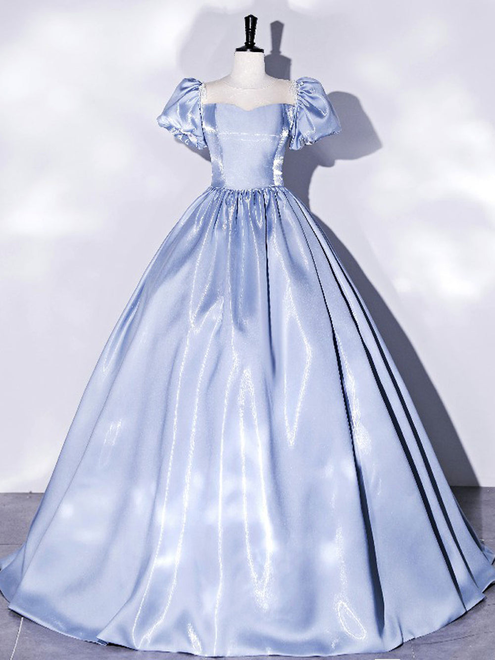 Blue Satin Long Prom Dress, Blue Satin Formal Evening Dress