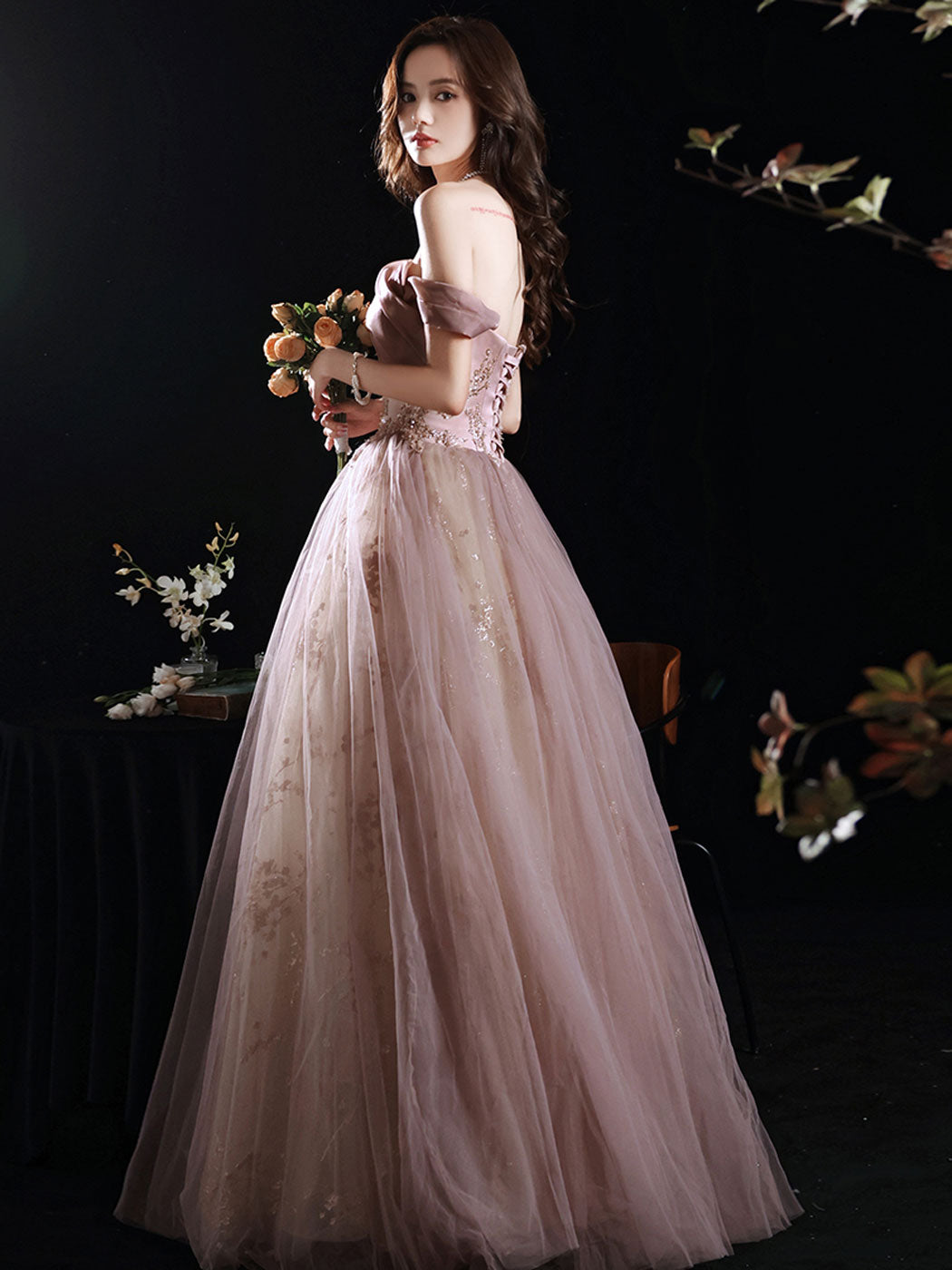 Aline Pink Long Prom Dress, Formal Pink Lace Graduation Dress with Seq dresstby Aline Pink Long Prom Dress, Formal Pink Lace Graduation Dress with Seq dresstby
